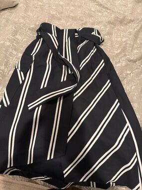 Maje Black and White Striped Tie-Waist A-Line Skirt